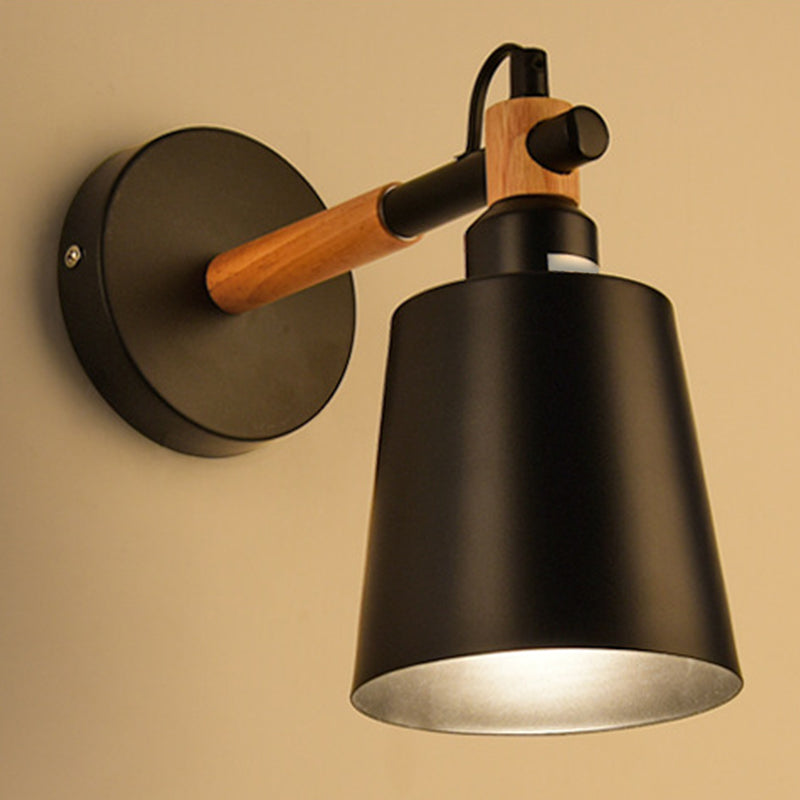 Nordic Wall Sconce Tapered Sconce Light with Metal and Wood for Bedroom