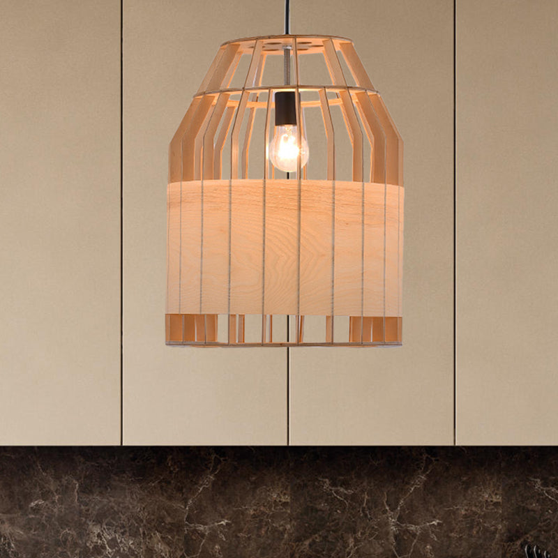 Beige Hanging Light Contemporary Bamboo Pendant Light Fixture for Dining Room