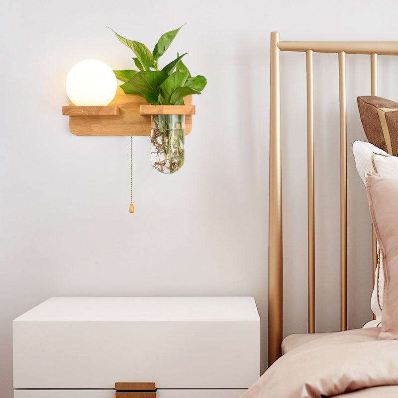 Modern Style Ball Shape Wall Light Wood 1 Light Sconces for Bedroom without Plant