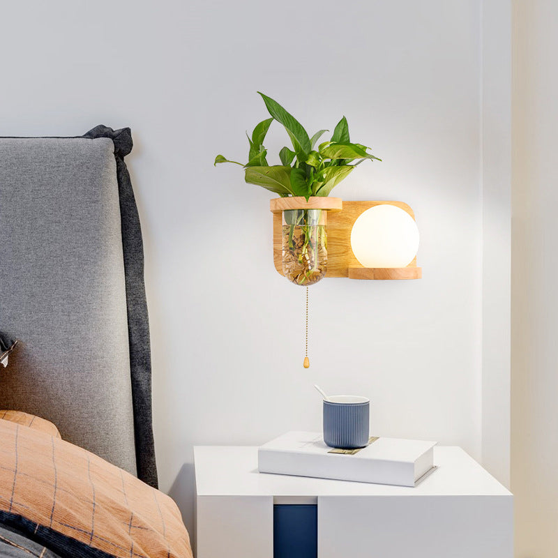 Modern Style Wall Light Wood 1 Light Sconces in White for Bedroom without Plant