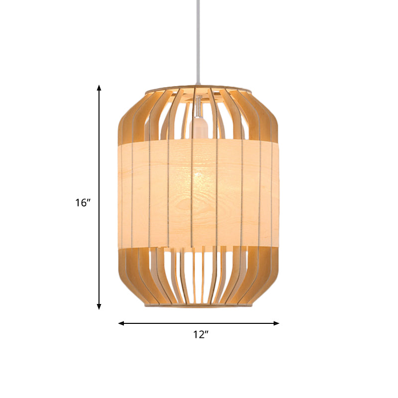 Beige Hanging Light Contemporary Bamboo Pendant Light Fixture for Dining Room
