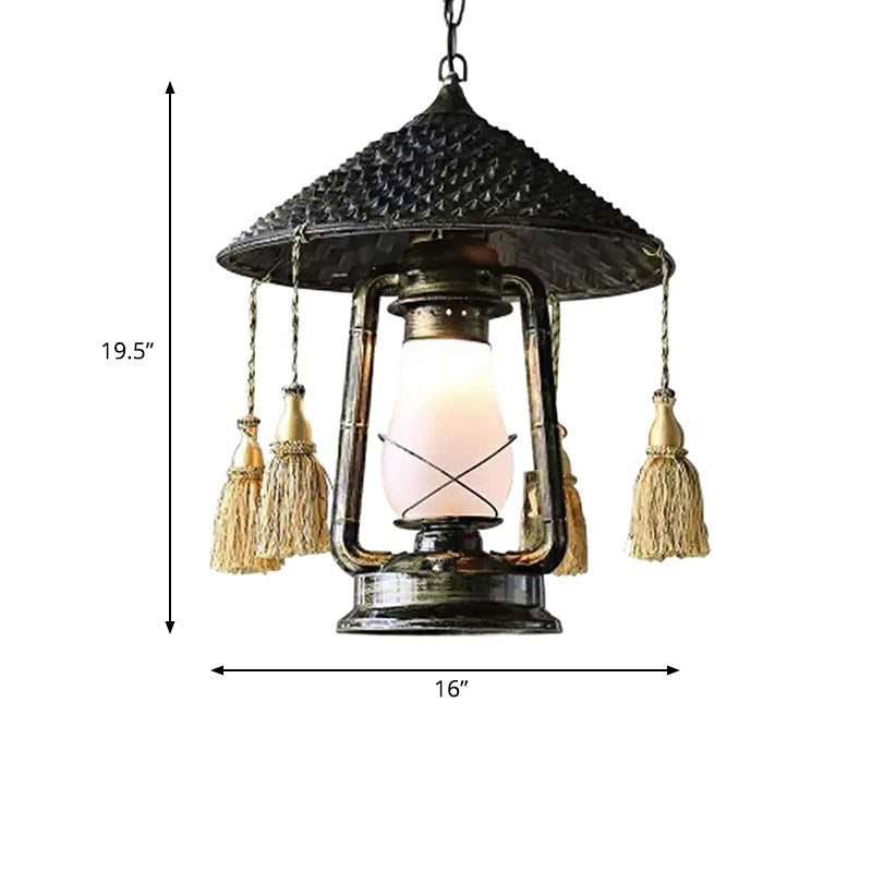 Gefrertete Glaslaterne Hanging Lamp Lodge Style 1 Kopfschwarz Deckenleuchte mit Hutdesign für Balkon
