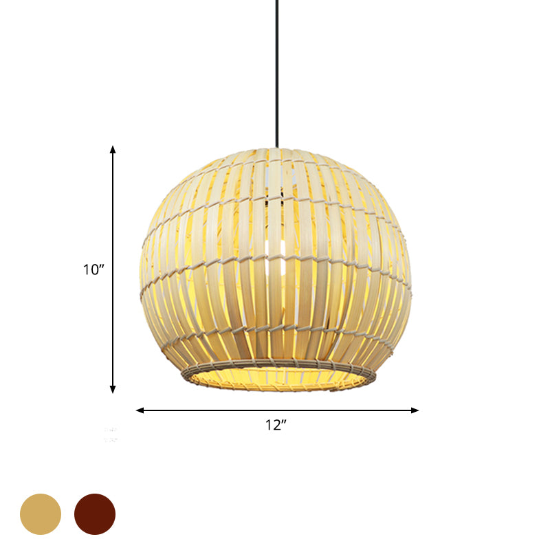 Globaler Bambusschatten -Anhängerlampe Moderne stilvolle 12 "/16" W 1 Glühbirne Beige/braune Deckenbeleuchtung für das Restaurant