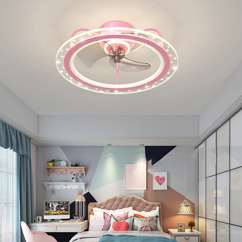 3-Blade LED Fan with Light Children Metal Pink/Blue Ceiling Fan for Foyer