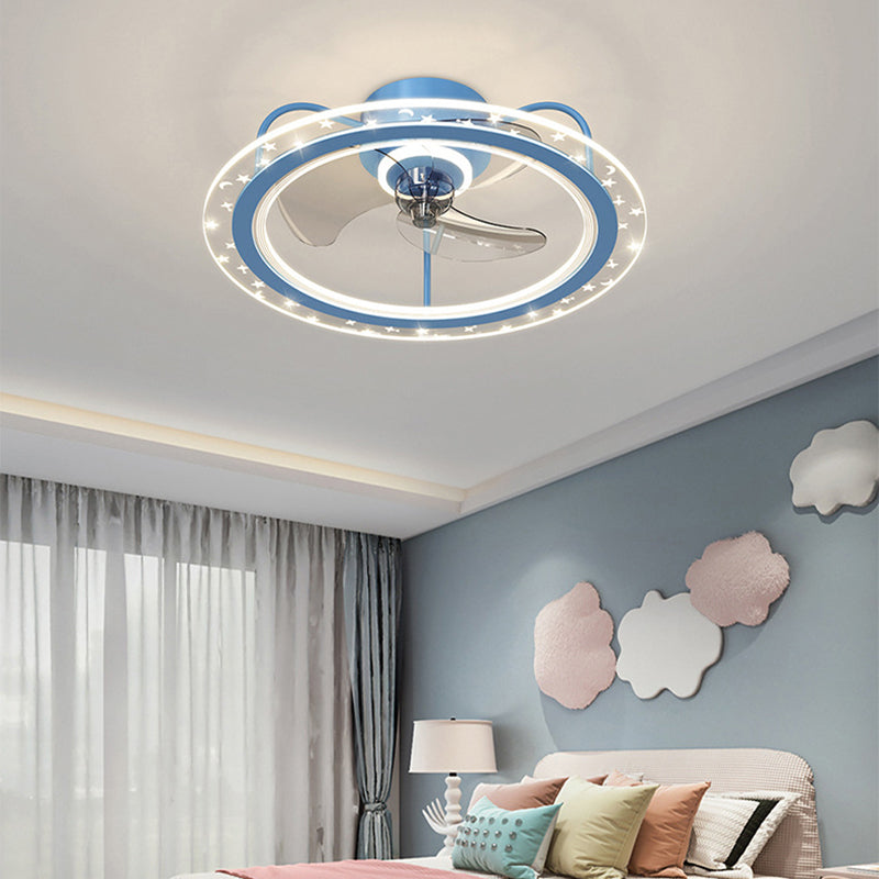3-Blade LED Fan with Light Children Metal Pink/Blue Ceiling Fan for Foyer