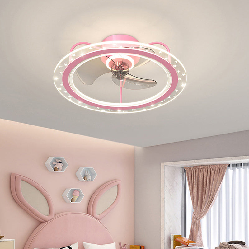 3-Blade LED Fan with Light Children Metal Pink/Blue Ceiling Fan for Foyer