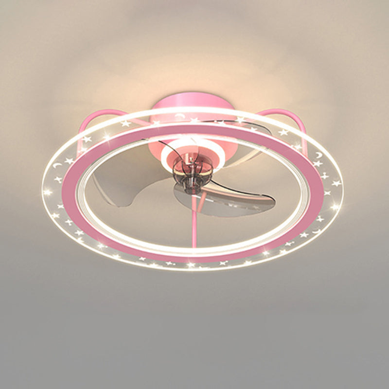 3-Blade LED Fan with Light Children Metal Pink/Blue Ceiling Fan for Foyer