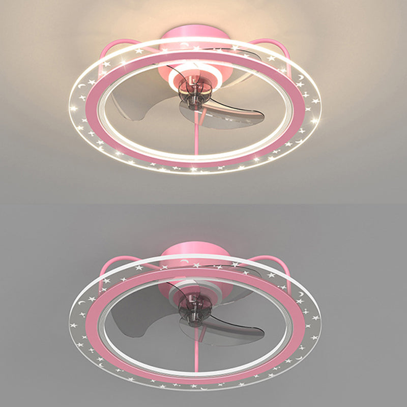 3-Blade LED Fan with Light Children Metal Pink/Blue Ceiling Fan for Foyer