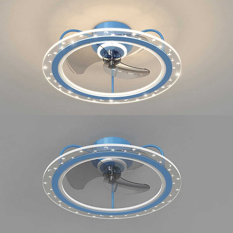 3-Blade LED Fan with Light Children Metal Pink/Blue Ceiling Fan for Foyer