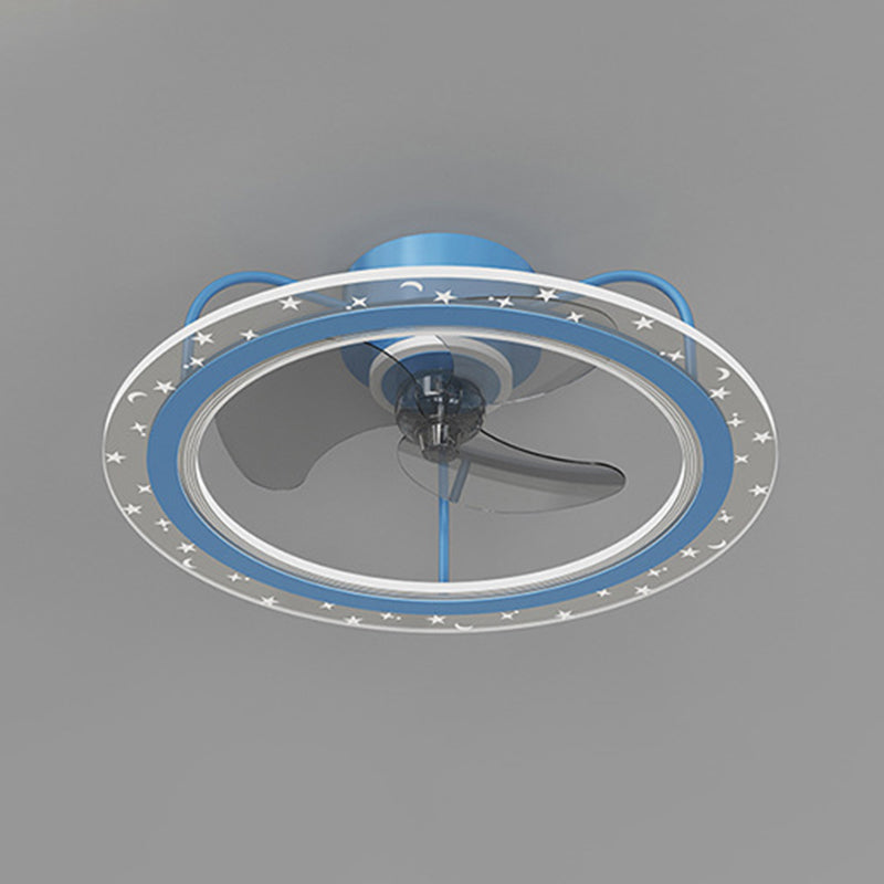 3-Blade LED Fan with Light Children Metal Pink/Blue Ceiling Fan for Foyer