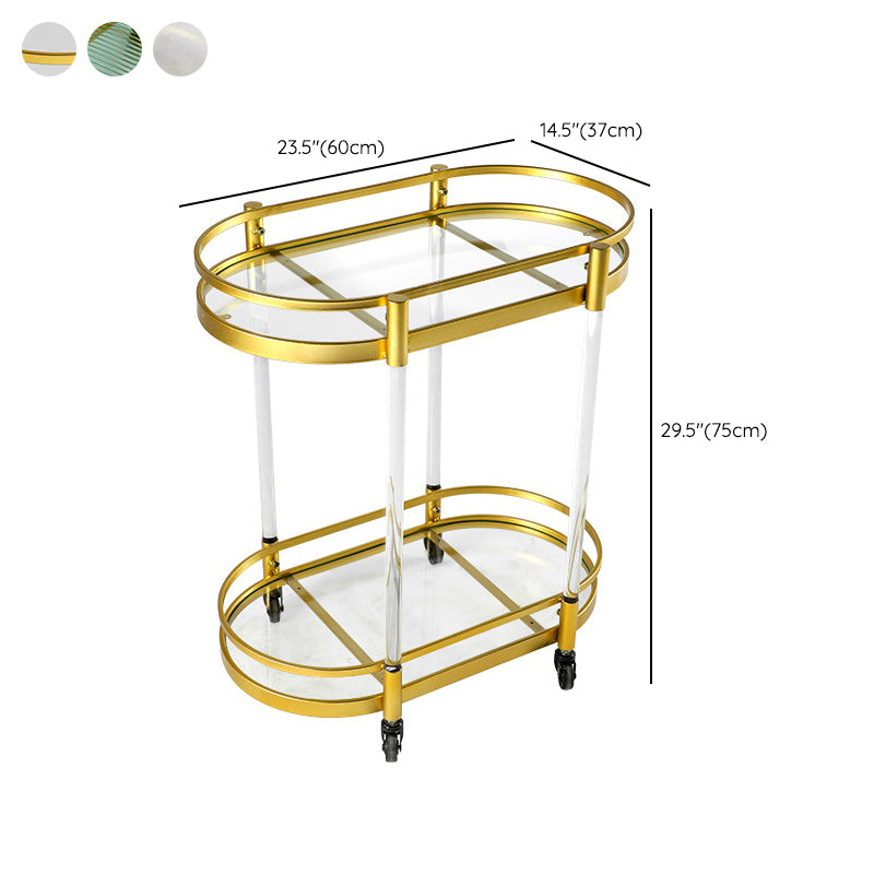 Modern Style Oval Metal Prep Table 29.53"H Rolling Glass Prep Table for Home Use