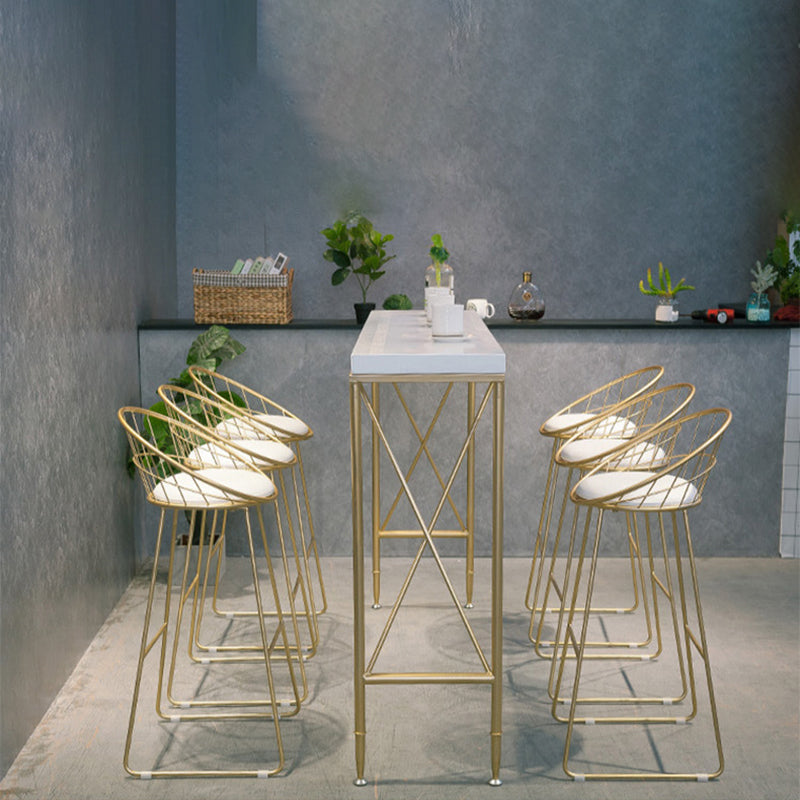 Modern Rectangle Solid Wood Bar Table Metal Base Dining Table