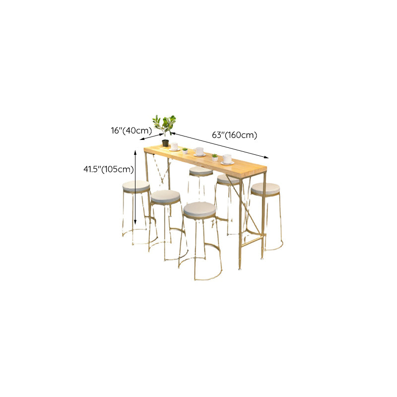 Modern Rectangle Solid Wood Bar Table Metal Base Dining Table