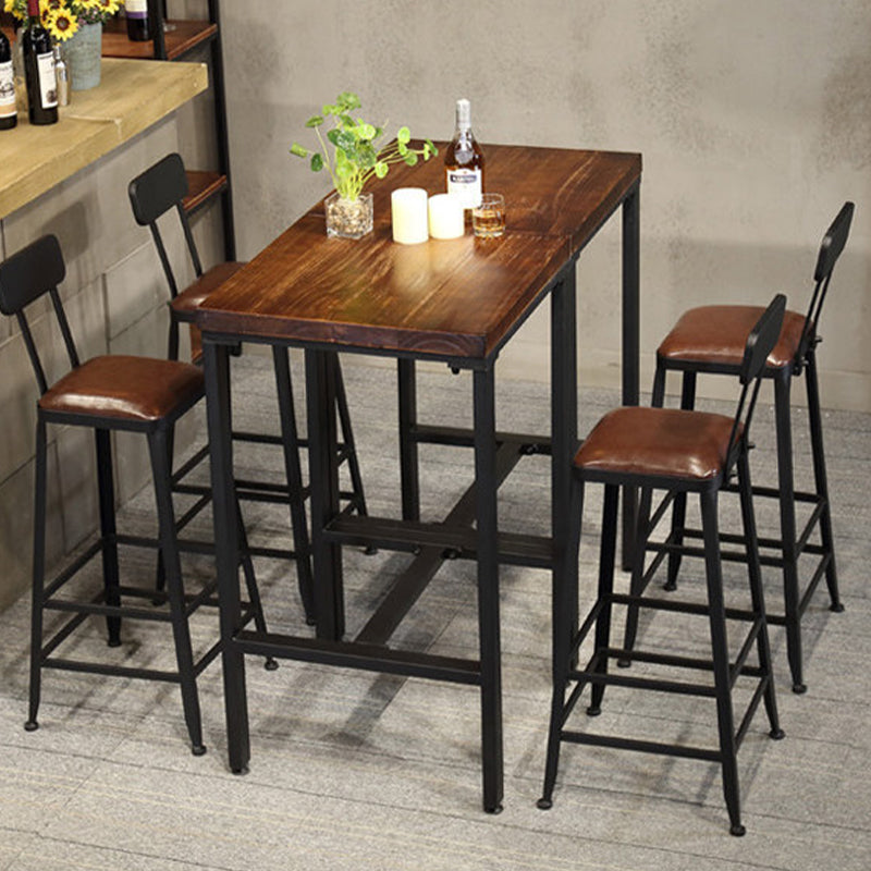 Brown Solid Wood Bar Table Industrial Dining Table for Kitchen Living Room