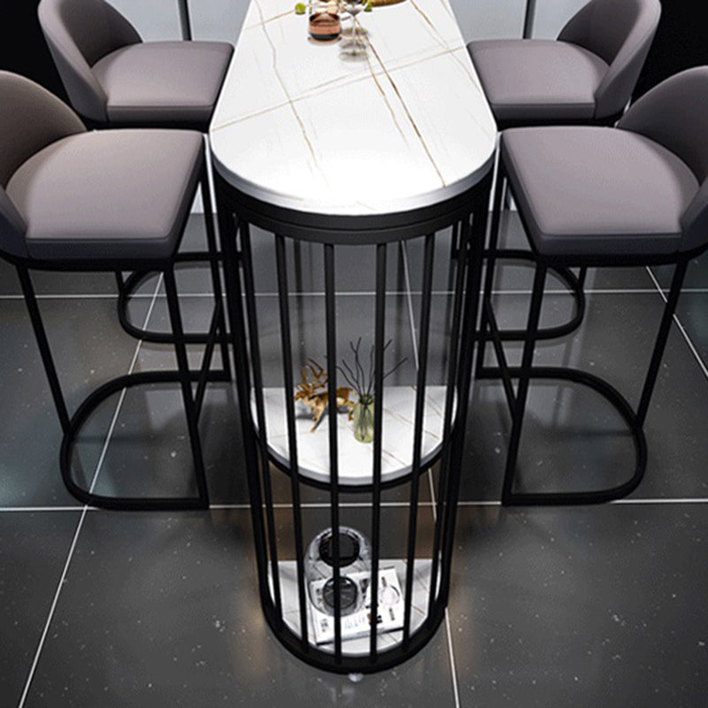 White Sintered Stone Bar Table Metal Base Dining Table with Storage Shelves