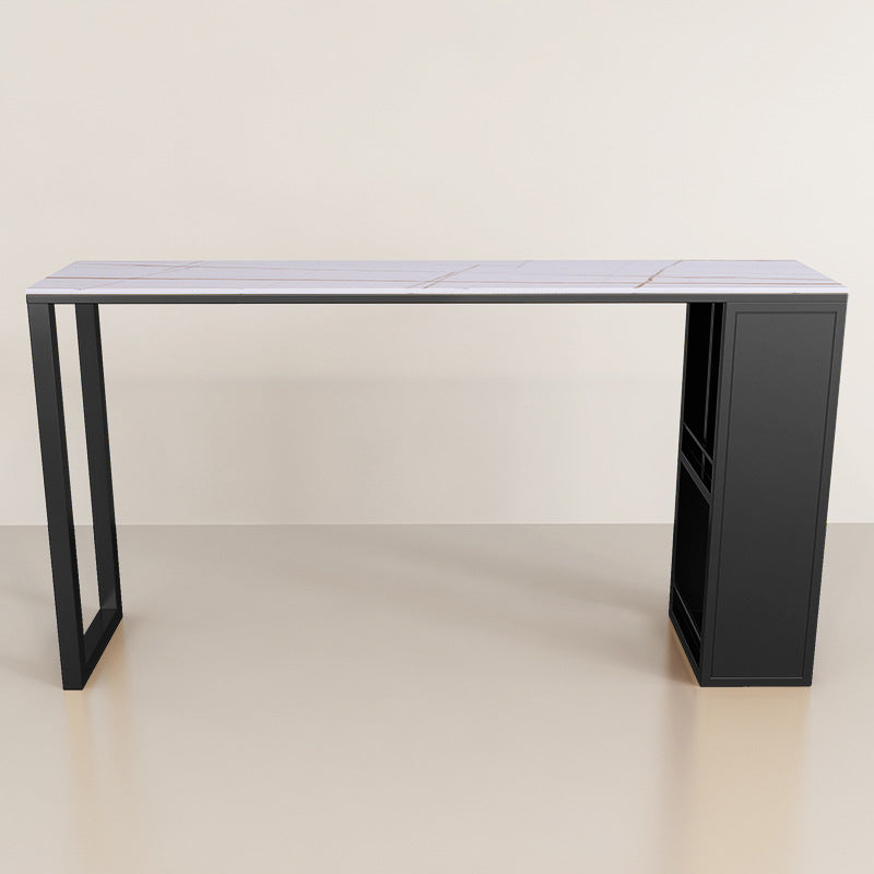 Rectangle Sintered Stone Bar Table Metal Base Dining Table with Storage Shelves