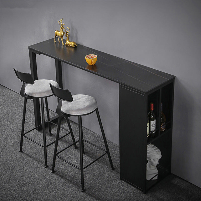 Rectangle Sintered Stone Bar Table Metal Base Dining Table with Storage Shelves