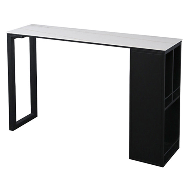 Rectangle Sintered Stone Bar Table Metal Base Dining Table with Storage Shelves