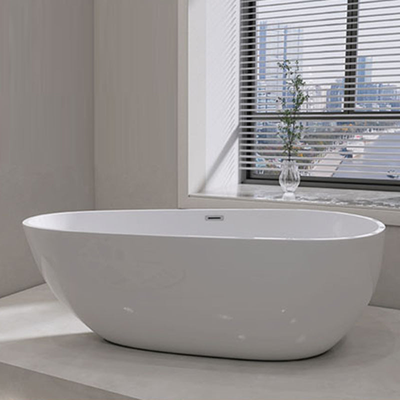 Oval Freestanding Soaking Bathtub Modern Acrylic Bathtub with Drain and Overflow Trim