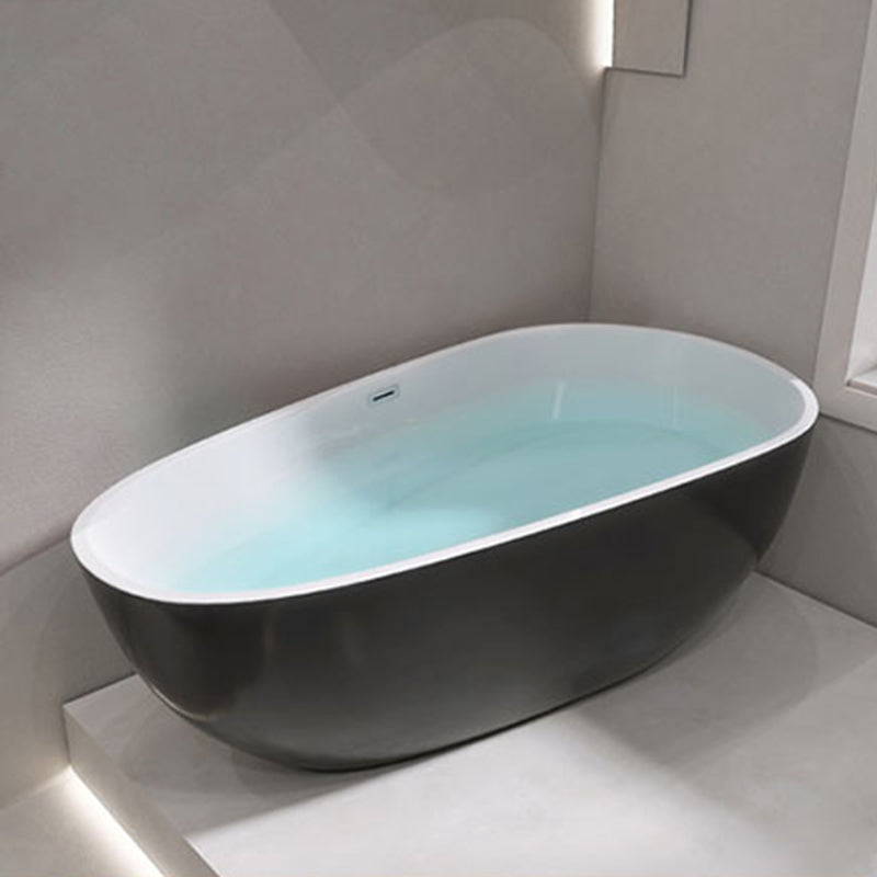 Oval Freestanding Soaking Bathtub Modern Acrylic Bathtub with Drain and Overflow Trim