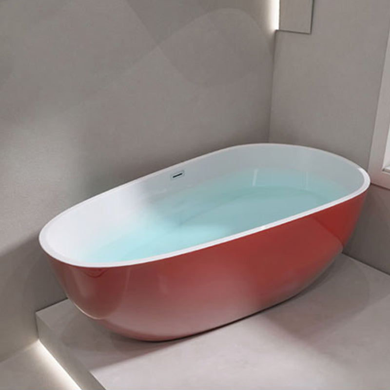 Oval Freestanding Soaking Bathtub Modern Acrylic Bathtub with Drain and Overflow Trim