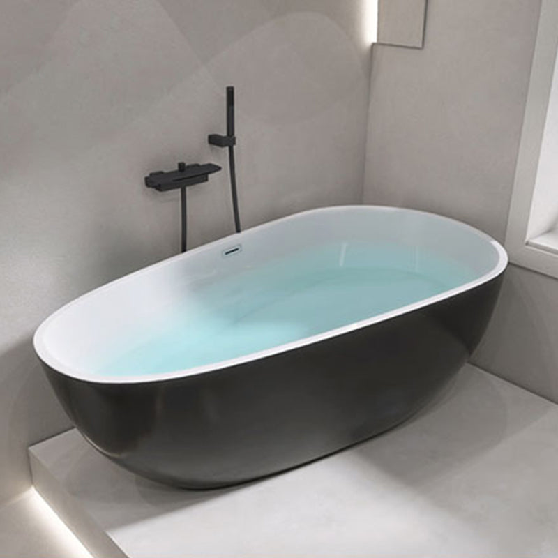 Oval Freestanding Soaking Bathtub Modern Acrylic Bathtub with Drain and Overflow Trim