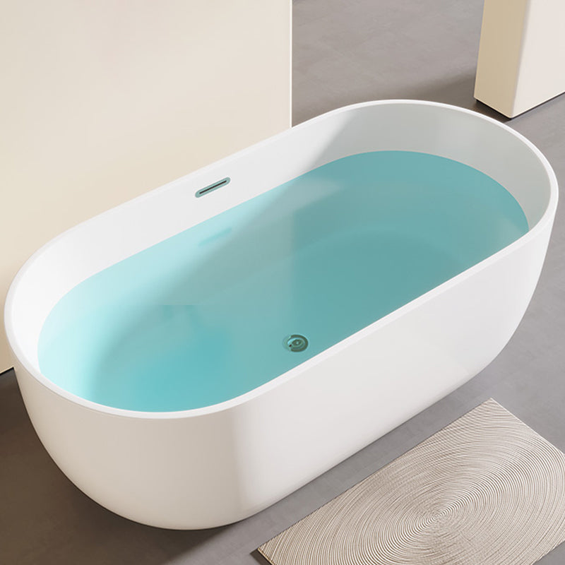 Modern Acrylic-Fiberglass Oval Bathtub Freestanding Soaking Bathtub with Center Drain
