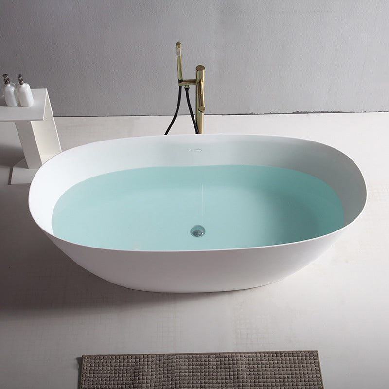 Contemporary White Bath Tub with Overflow Trim Oval Soaking Tub for Home