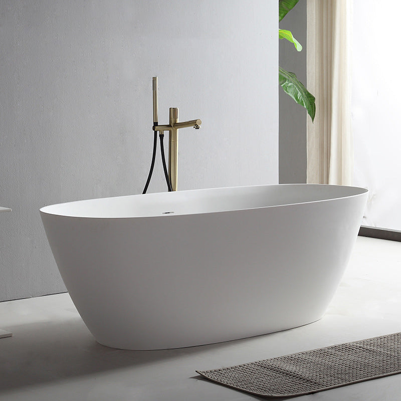Contemporary White Bath Tub with Overflow Trim Oval Soaking Tub for Home