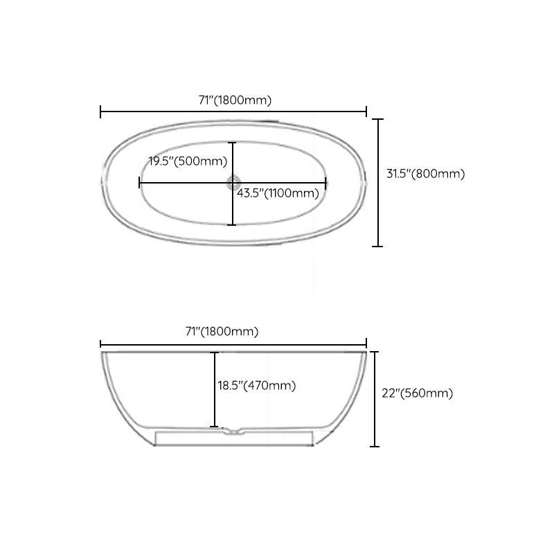 Contemporary White Bath Tub with Overflow Trim Oval Soaking Tub for Home