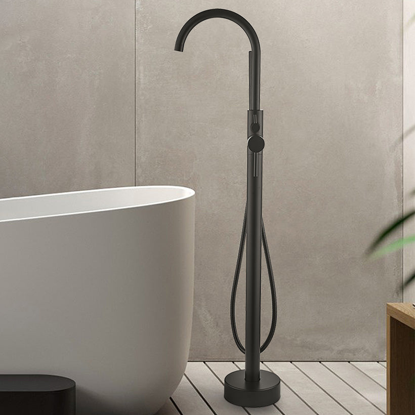 Modern High Arc Faucet Brass Floor Mounted Free Standing Tub Filler Faucet