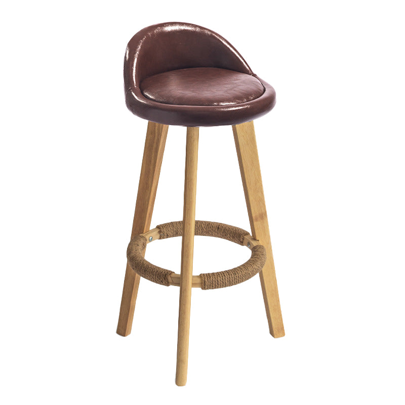 Nordic Armless Backrest Counter Stool Rubber Wood Bar Stool with Pedal