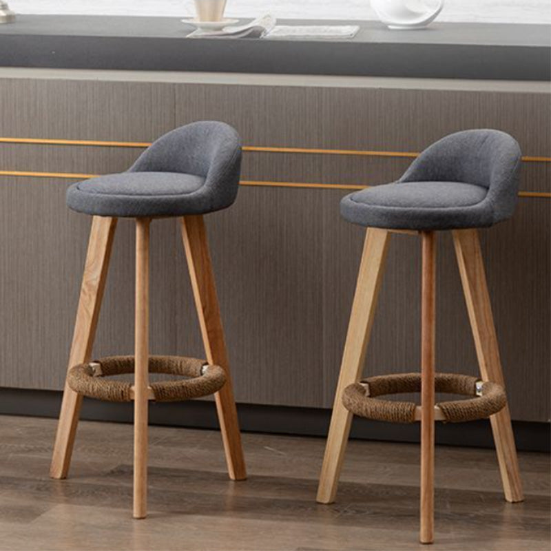 Nordic Armless Backrest Counter Stool Rubber Wood Bar Stool with Pedal