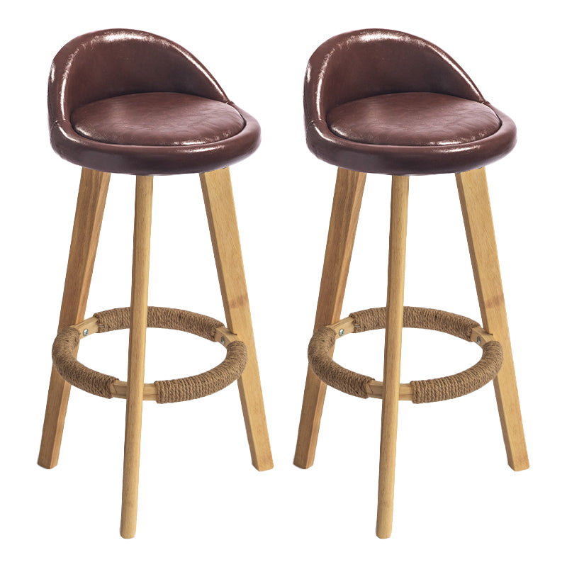 Nordic Armless Backrest Counter Stool Rubber Wood Bar Stool with Pedal