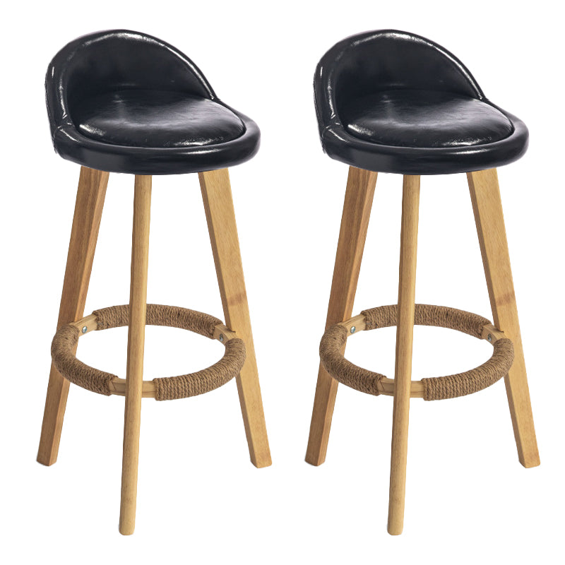 Nordic Armless Backrest Counter Stool Rubber Wood Bar Stool with Pedal