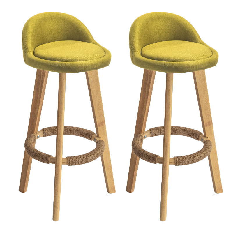 Nordic Armless Backrest Counter Stool Rubber Wood Bar Stool with Pedal