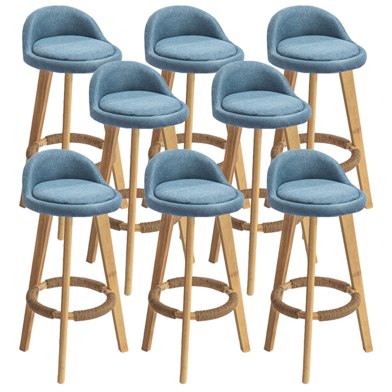 Nordic Armless Backrest Counter Stool Rubber Wood Bar Stool with Pedal