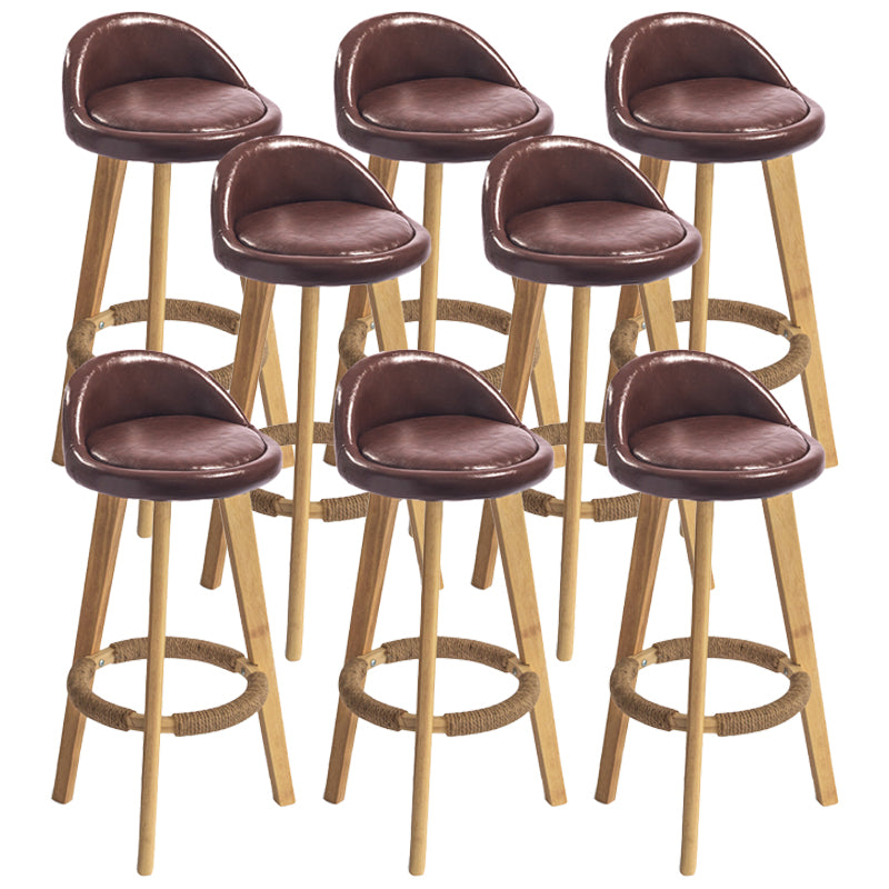 Nordic Armless Backrest Counter Stool Rubber Wood Bar Stool with Pedal