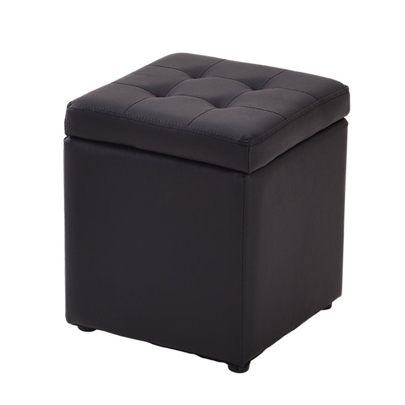 Modern Pouf Ottoman PU Leather Upholstered Tufted Solid Color Square Ottoman with Storage
