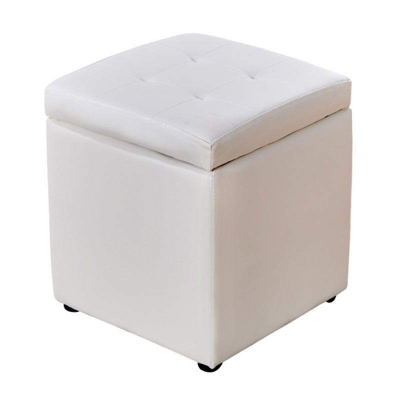 Modern Pouf Ottoman PU Leather Upholstered Tufted Solid Color Square Ottoman with Storage