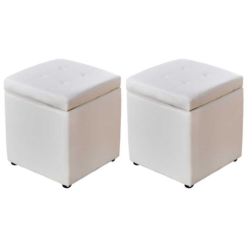 Modern Pouf Ottoman PU Leather Upholstered Tufted Solid Color Square Ottoman with Storage
