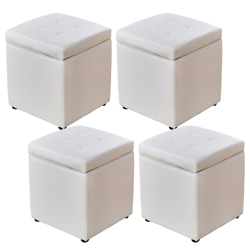 Modern Pouf Ottoman PU Leather Upholstered Tufted Solid Color Square Ottoman with Storage