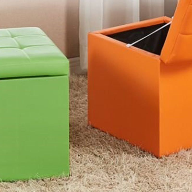 Modern Pouf Ottoman PU Leather Upholstered Tufted Solid Color Square Ottoman with Storage