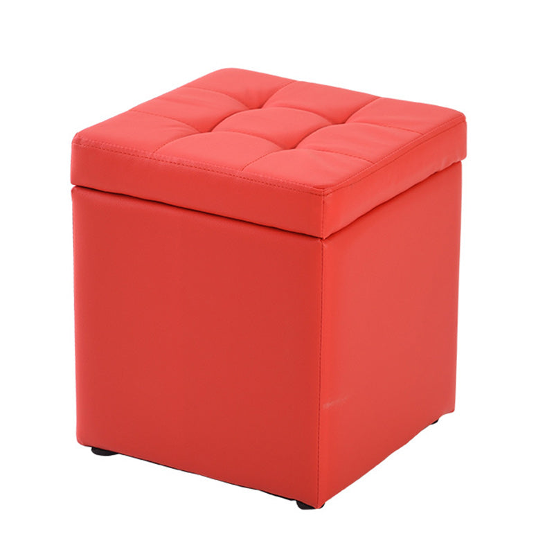 Modern Pouf Ottoman PU Leather Upholstered Tufted Solid Color Square Ottoman with Storage
