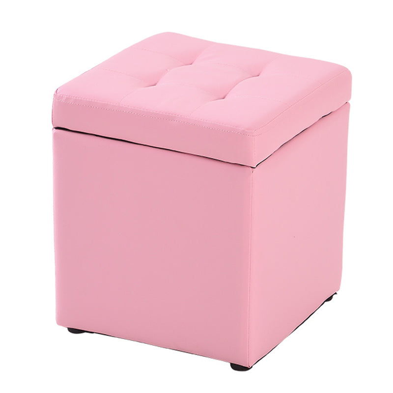 Modern Pouf Ottoman PU Leather Upholstered Tufted Solid Color Square Ottoman with Storage