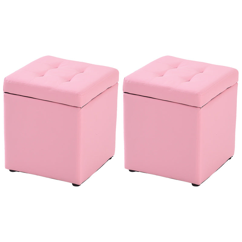 Modern Pouf Ottoman PU Leather Upholstered Tufted Solid Color Square Ottoman with Storage