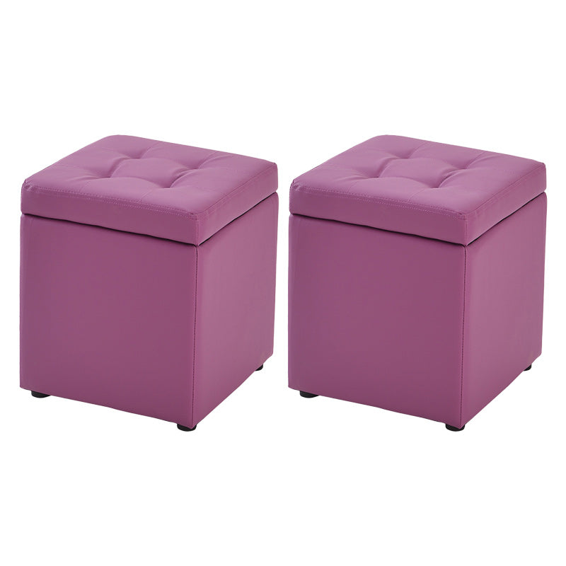 Modern Pouf Ottoman PU Leather Upholstered Tufted Solid Color Square Ottoman with Storage