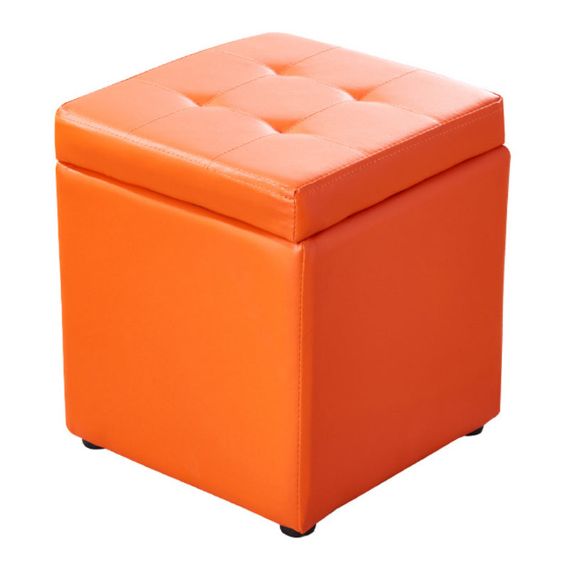 Modern Pouf Ottoman PU Leather Upholstered Tufted Solid Color Square Ottoman with Storage