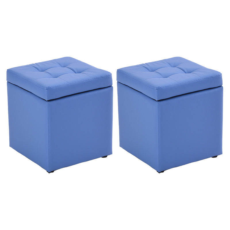 Modern Pouf Ottoman PU Leather Upholstered Tufted Solid Color Square Ottoman with Storage