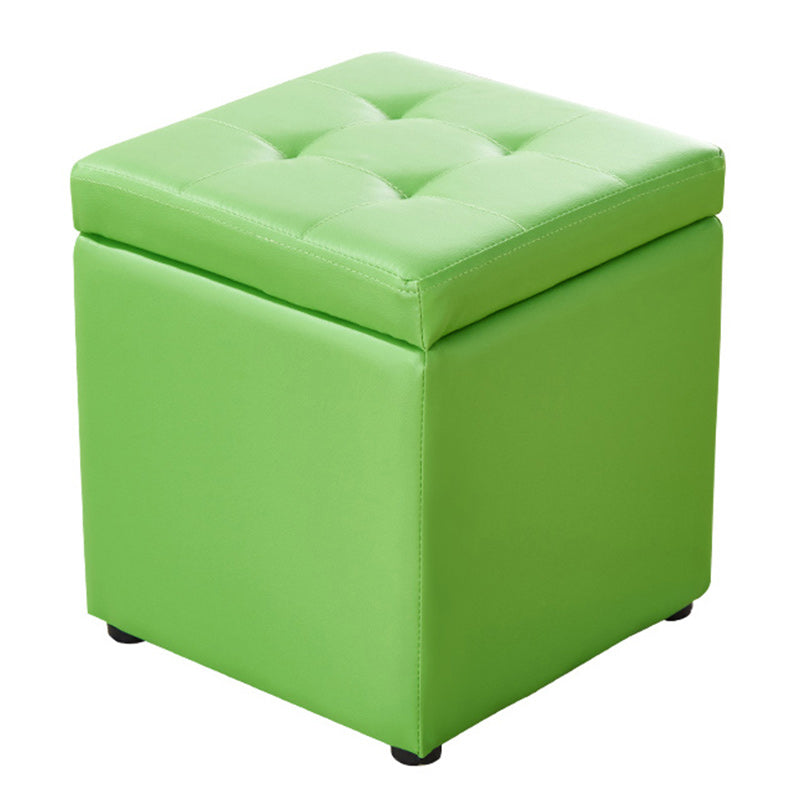 Modern Pouf Ottoman PU Leather Upholstered Tufted Solid Color Square Ottoman with Storage